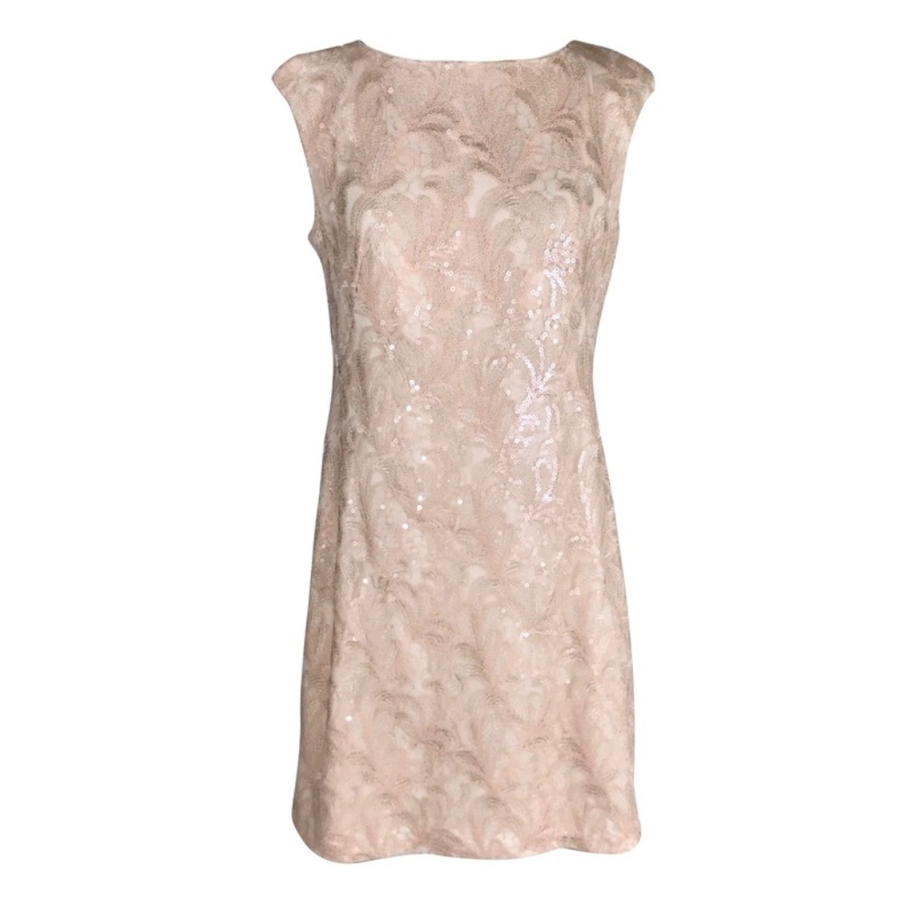 Ralph Lauren Sheath Dress Blush Sequin Lace Formal